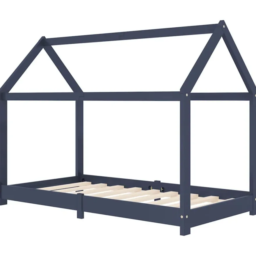 vidaXL Kinder-Bettgestell Grau Massivholz Kiefer 70 x 140 cm