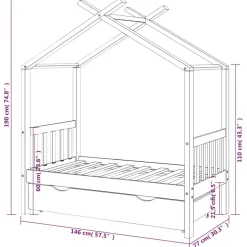 vidaXL Kinderbett mit Schublade Dunkelgrau Massivholz Kiefer 70x140 cm