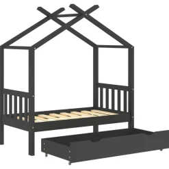 vidaXL Kinderbett mit Schublade Dunkelgrau Massivholz Kiefer 70x140 cm
