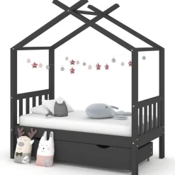 vidaXL Kinderbett mit Schublade Dunkelgrau Massivholz Kiefer 70x140 cm