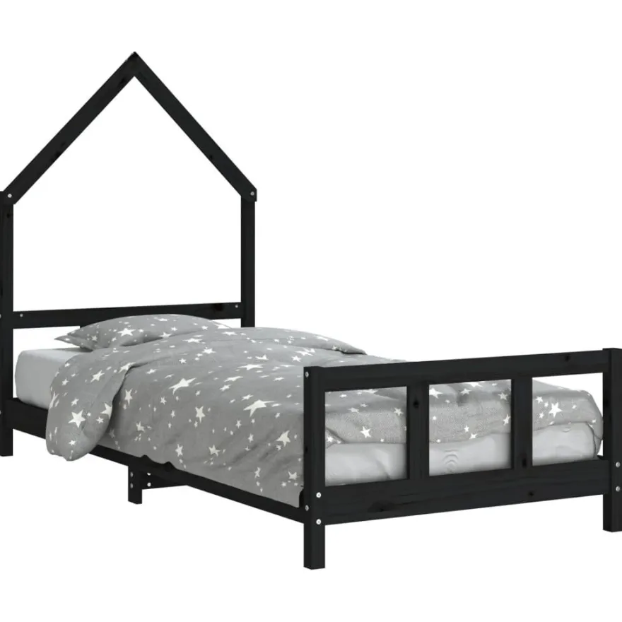 vidaXL Kinderbett Schwarz 90x200 cm Massivholz Kiefer