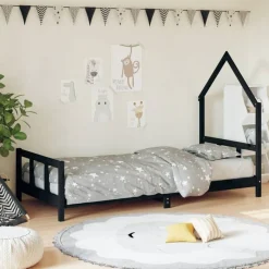 vidaXL Kinderbett Schwarz 90x200 cm Massivholz Kiefer