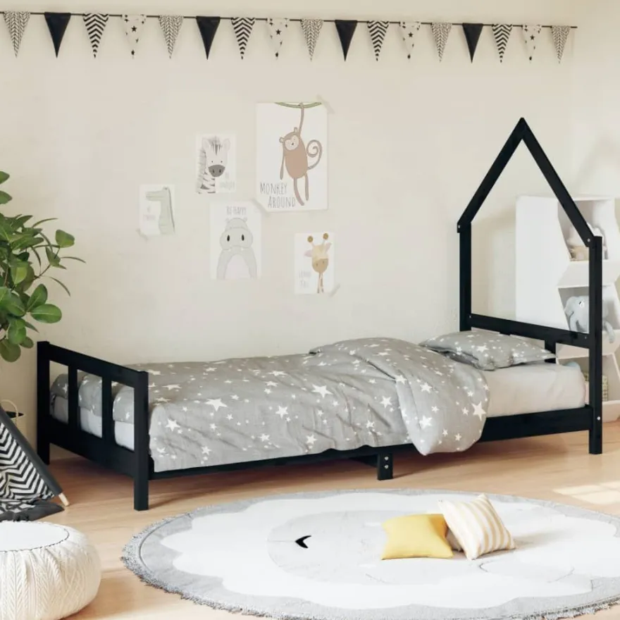 vidaXL Kinderbett Schwarz 90x200 cm Massivholz Kiefer