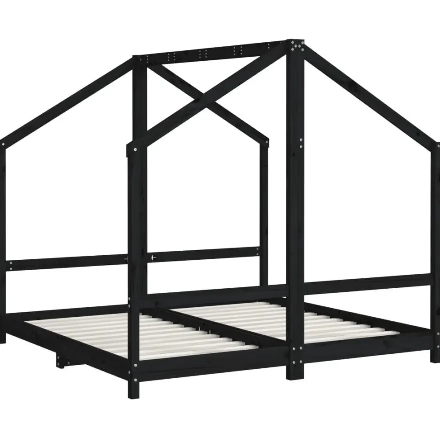 vidaXL Kinderbett Schwarz 2x(80x160) cm Massivholz Kiefer