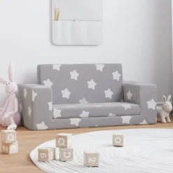 vidaXL Kinder-Schlafsofa 2-Sitzer Hellgrau mit Sternen Weicher Plüsch