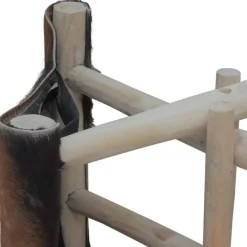 vidaXL Klapphocker Echtleder und Massivholz Teak