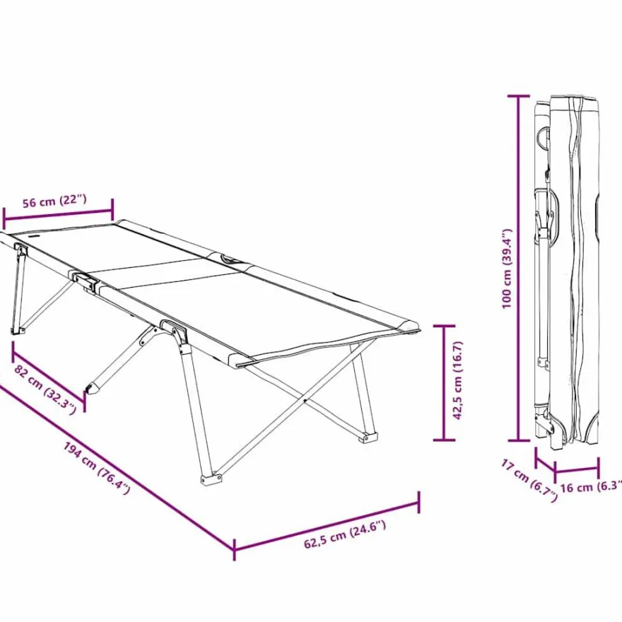 vidaXL Klapp Schlafbett fürs Camping 2 pcs Grün 194 x 62,5 x 42,5 cm