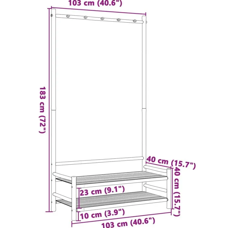 vidaXL Kleiderständer mit Ablagen 103x40x183 cm Bambus
