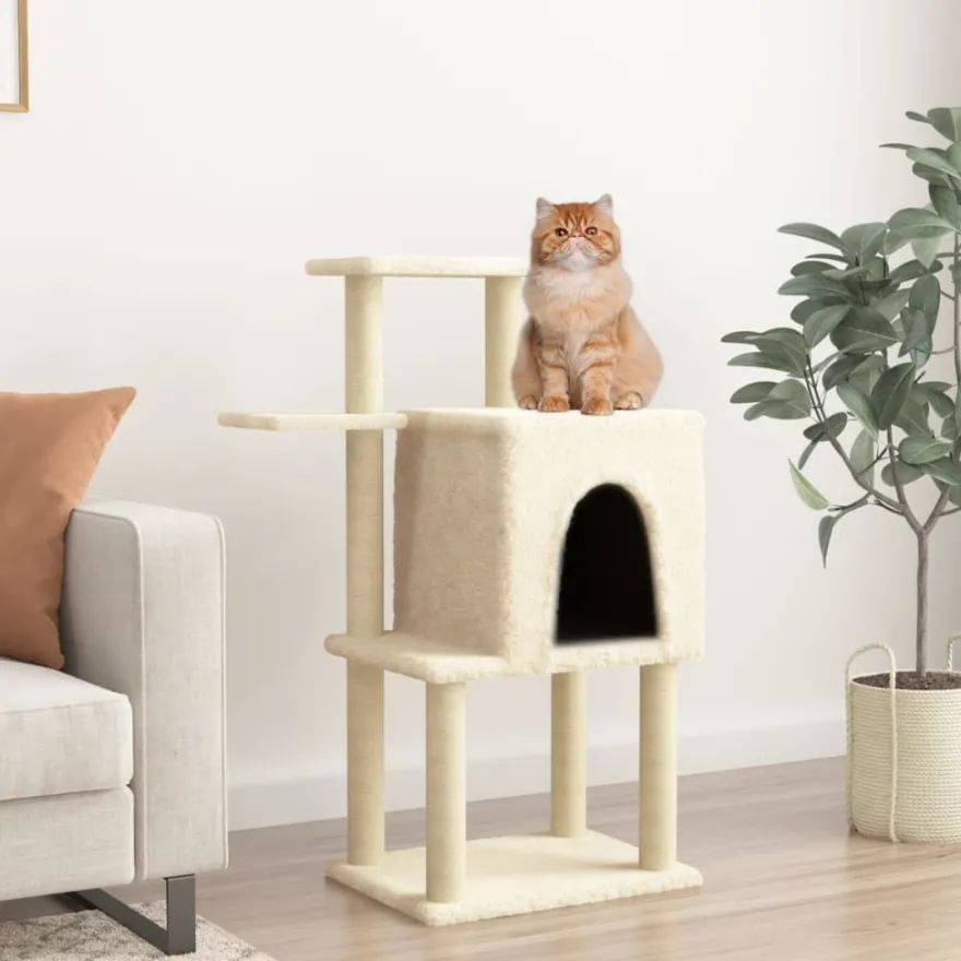 vidaXL Kratzbaum mit Sisal-Kratzsäulen Creme 97 cm