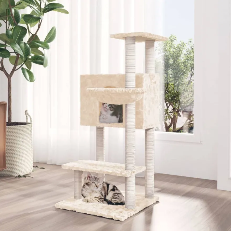 vidaXL Kratzbaum mit Sisal-Kratzsäulen Creme 108,5 cm