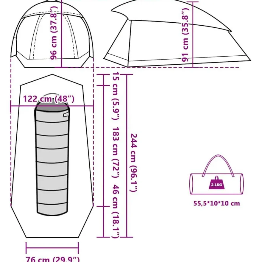 vidaXL Kuppel-Campingzelt 1 Person Grün Wasserdicht