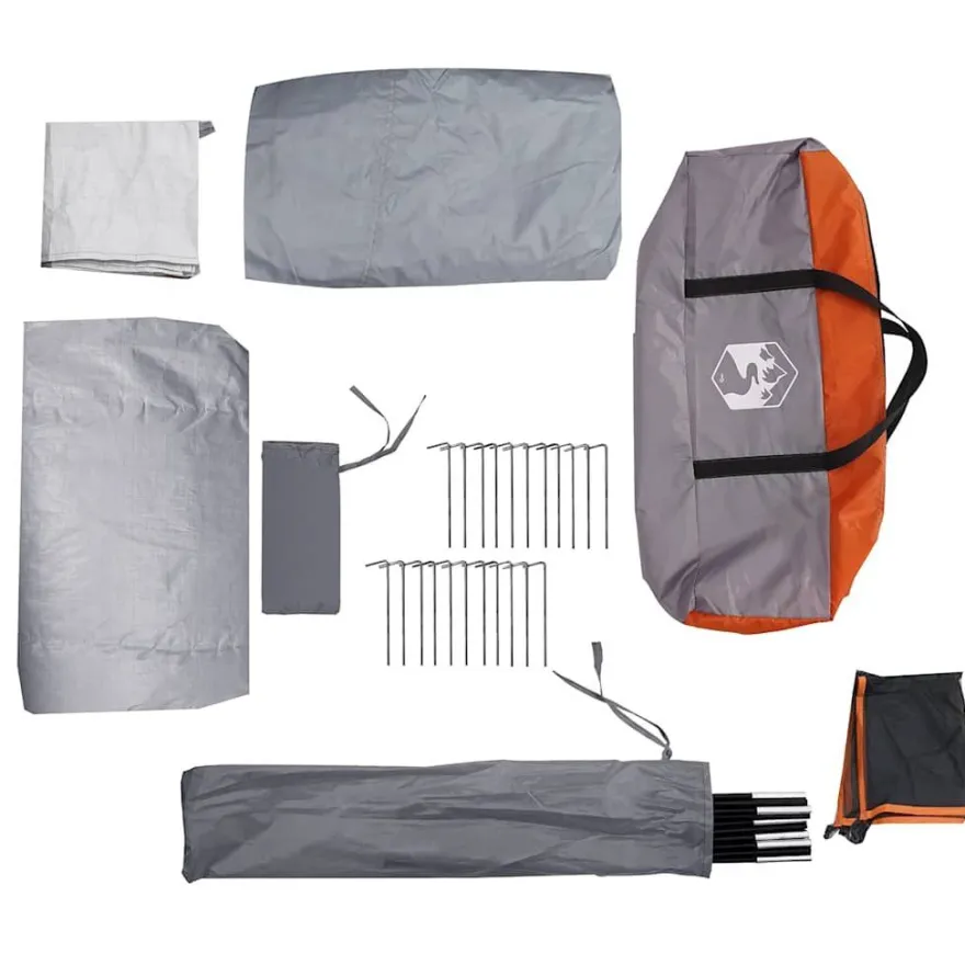 vidaXL Kuppel-Familienzelt 6 Personen Grau und Orange Wasserdicht