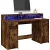 vidaXL LED-Schreibtisch Räuchereiche 140x55x91 cm Holzwerkstoff