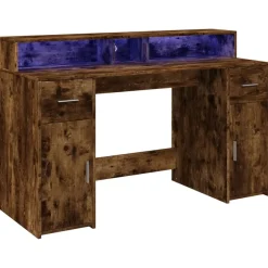 vidaXL LED-Schreibtisch Räuchereiche 140x55x91 cm Holzwerkstoff