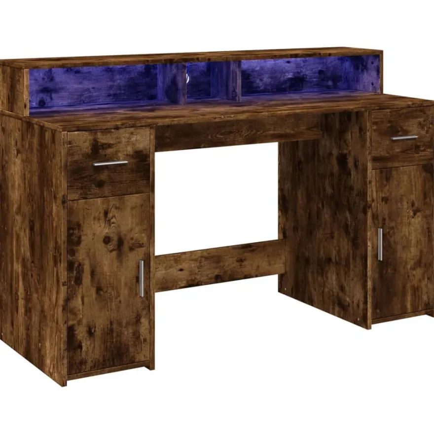 vidaXL LED-Schreibtisch Räuchereiche 140x55x91 cm Holzwerkstoff