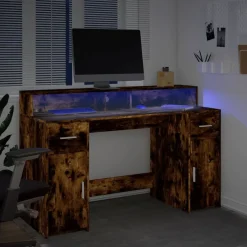 vidaXL LED-Schreibtisch Räuchereiche 140x55x91 cm Holzwerkstoff