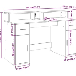 vidaXL LED-Schreibtisch Räuchereiche 140x55x91 cm Holzwerkstoff