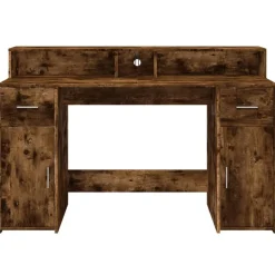 vidaXL LED-Schreibtisch Räuchereiche 140x55x91 cm Holzwerkstoff