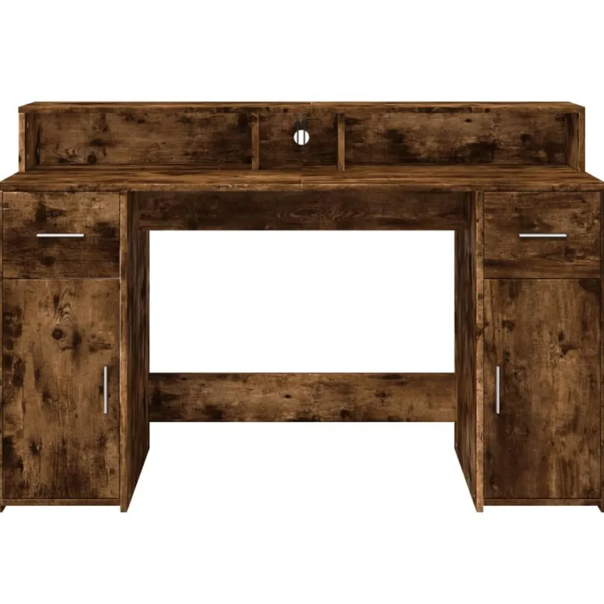 vidaXL LED-Schreibtisch Räuchereiche 140x55x91 cm Holzwerkstoff