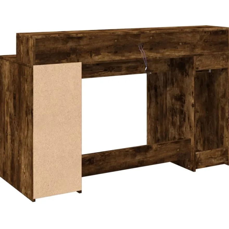 vidaXL LED-Schreibtisch Räuchereiche 140x55x91 cm Holzwerkstoff