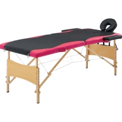 vidaXL Massageliege Klappbar 2-Zonen mit Holzgestell Schwarz und Rosa