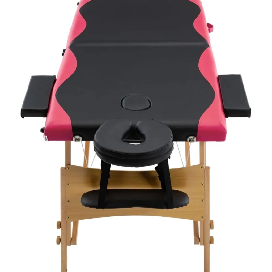 vidaXL Massageliege Klappbar 2-Zonen mit Holzgestell Schwarz und Rosa