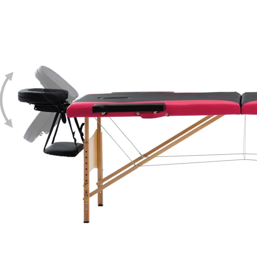 vidaXL Massageliege Klappbar 2-Zonen mit Holzgestell Schwarz und Rosa