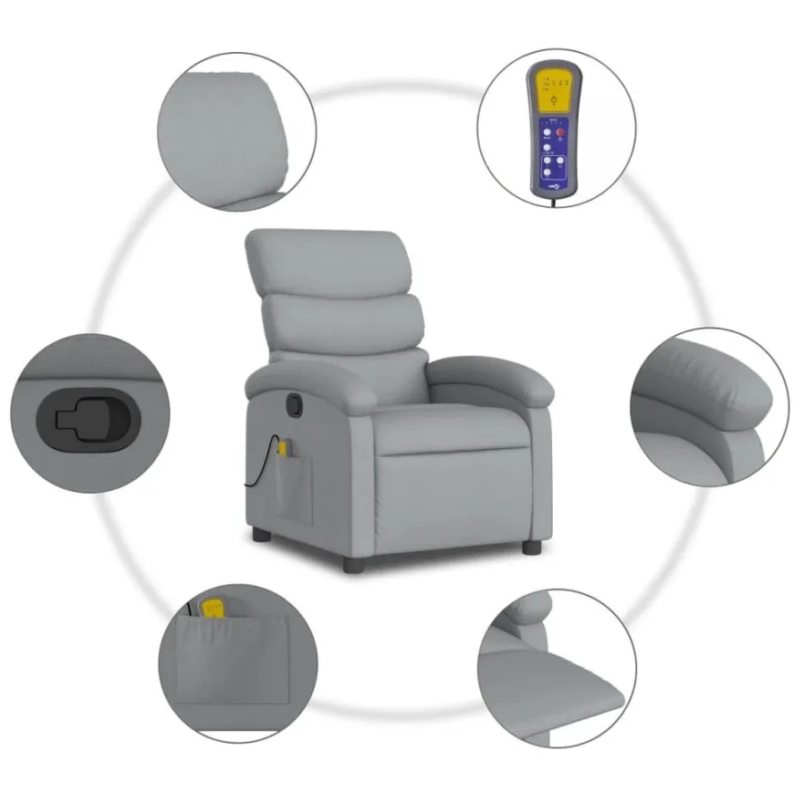 vidaXL Massage-Relaxsessel, hellgrauer Stoff