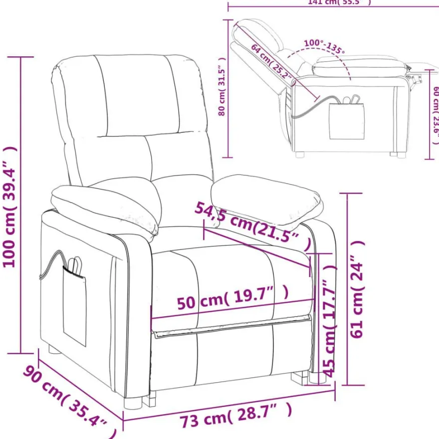 vidaXL Massagesessel Elektrisch Schwarz Stoff