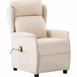 vidaXL Massagesessel mit Kissen Creme 93,5 x 67,5 x 101,5 cm Stoff