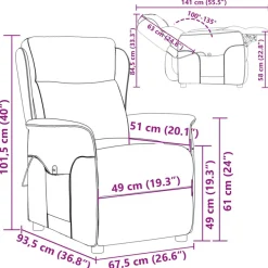 vidaXL Massagesessel mit Kissen Creme 93,5 x 67,5 x 101,5 cm Stoff