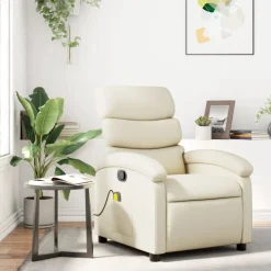 vidaXL Massagesessel mit Relaxfunktion, Kunstleder, Creme