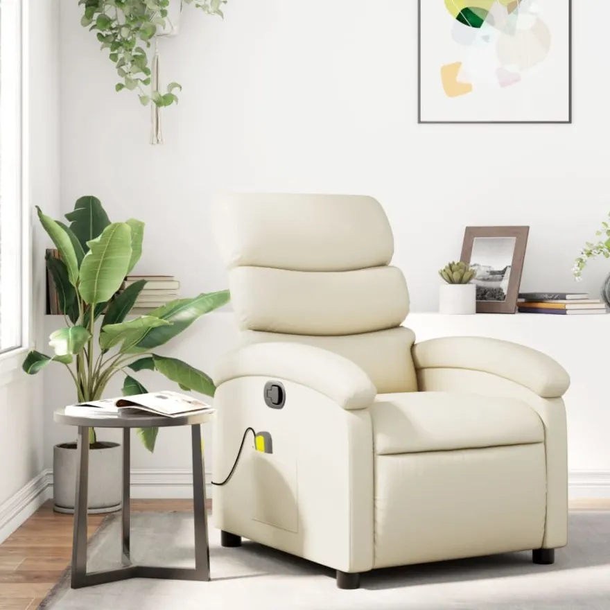 vidaXL Massagesessel mit Relaxfunktion, Kunstleder, Creme