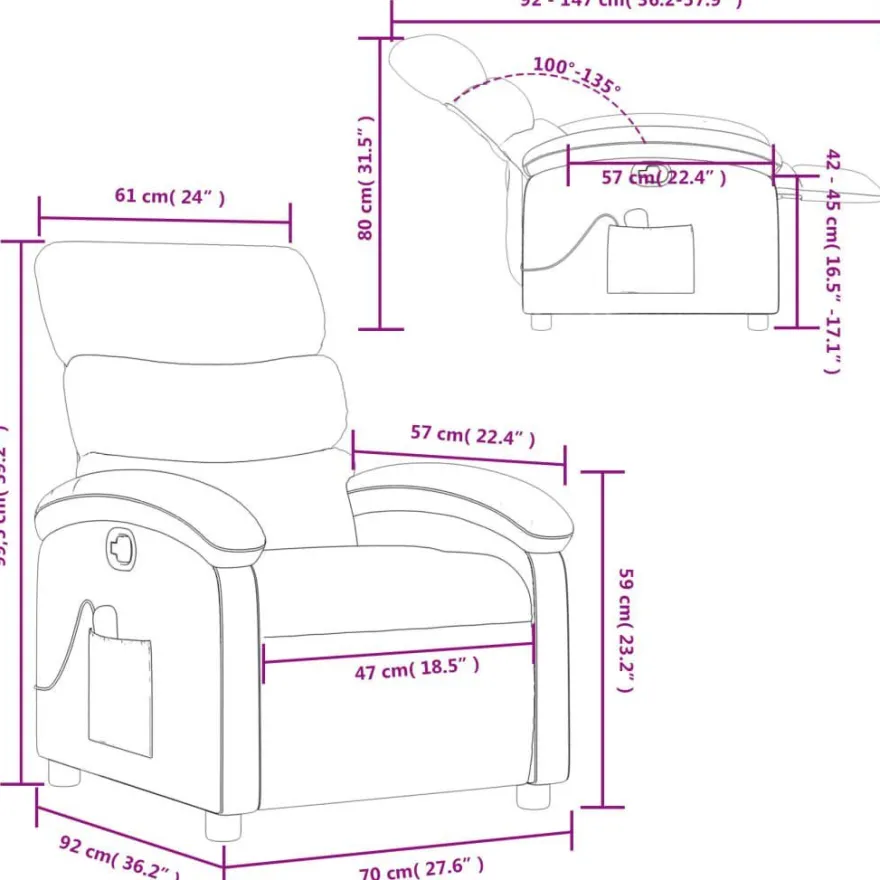 vidaXL Massagesessel mit Relaxfunktion, Kunstleder, Creme