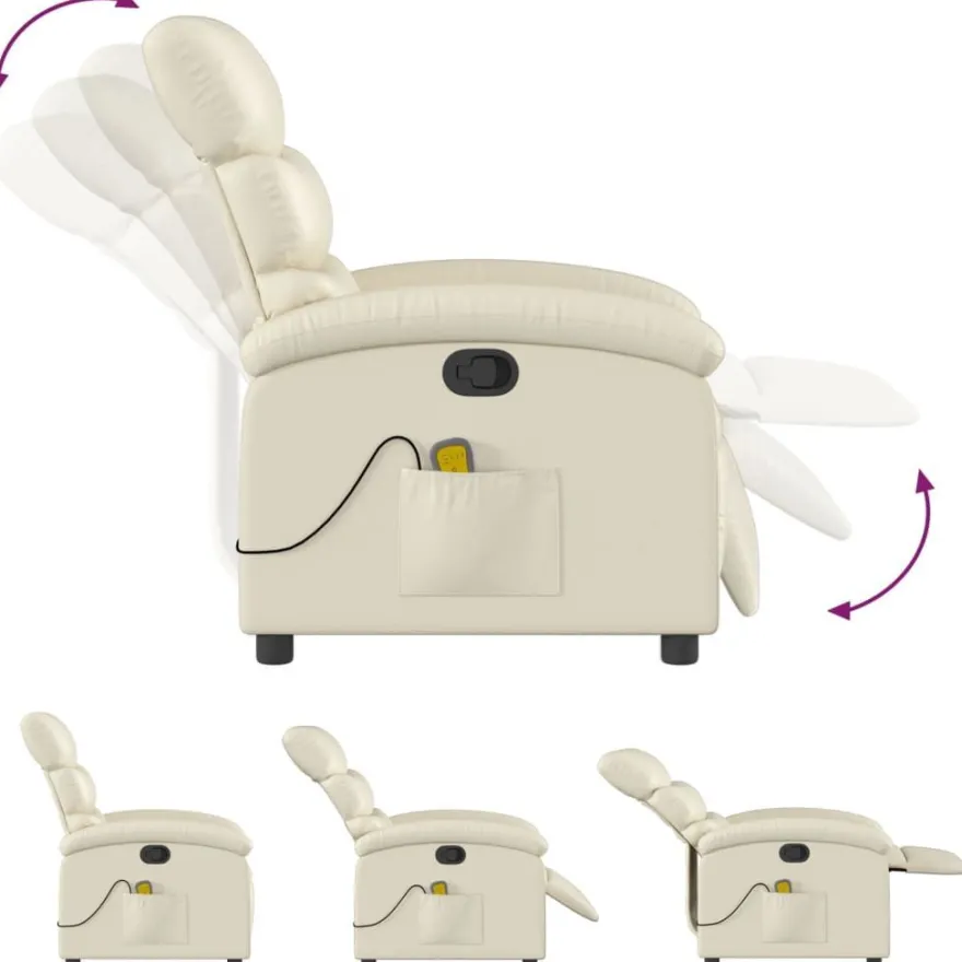 vidaXL Massagesessel mit Relaxfunktion, Kunstleder, Creme