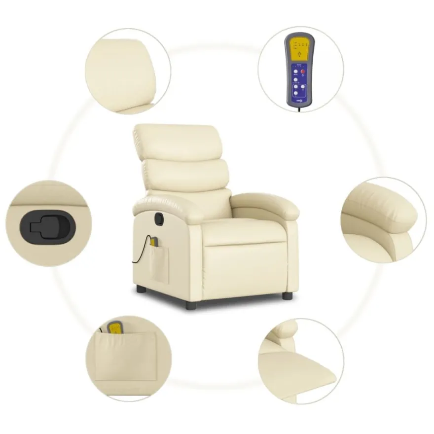 vidaXL Massagesessel mit Relaxfunktion, Kunstleder, Creme