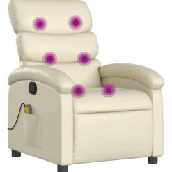 vidaXL Massagesessel mit Relaxfunktion, Kunstleder, Creme