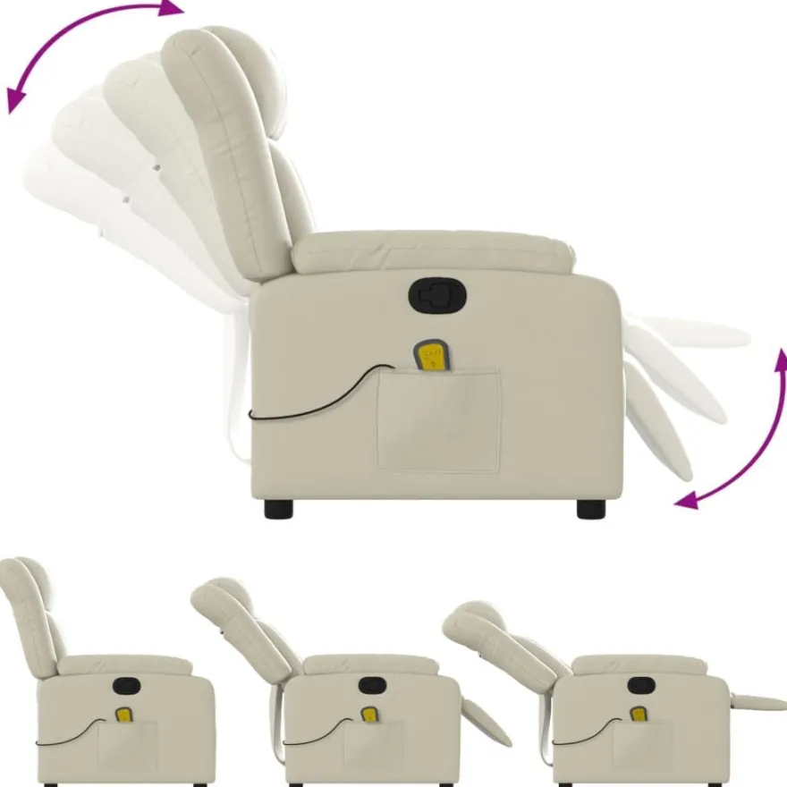 vidaXL Massagesessel mit Relaxfunktion, Kunstleder, Creme