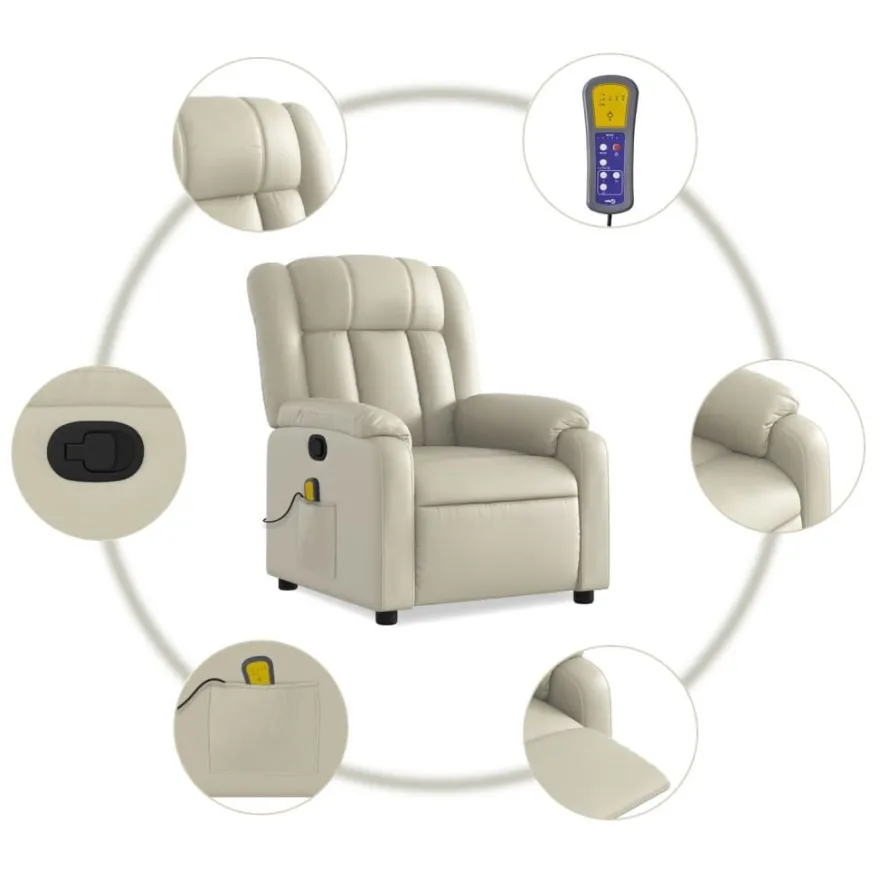vidaXL Massagesessel mit Relaxfunktion, Kunstleder, Creme