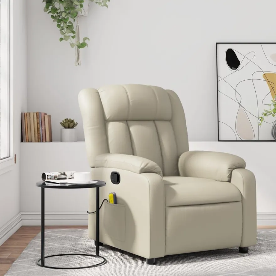 vidaXL Massagesessel mit Relaxfunktion, Kunstleder, Creme
