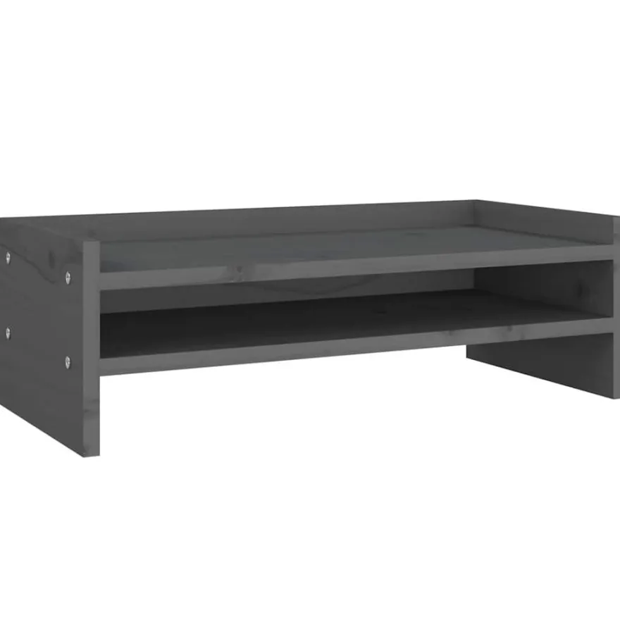 vidaXL Monitorständer Grau 50x24x16 cm Massivholz Kiefer