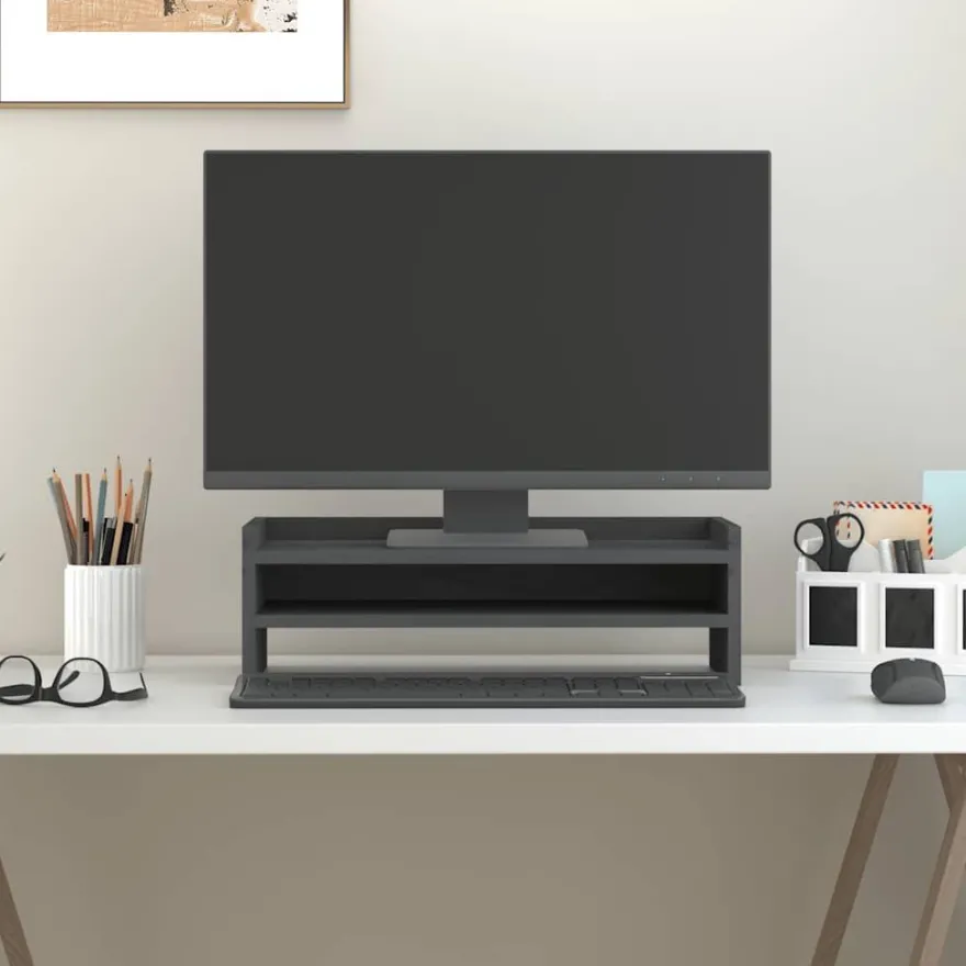 vidaXL Monitorständer Grau 50x24x16 cm Massivholz Kiefer