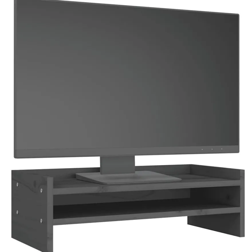 vidaXL Monitorständer Grau 50x24x16 cm Massivholz Kiefer