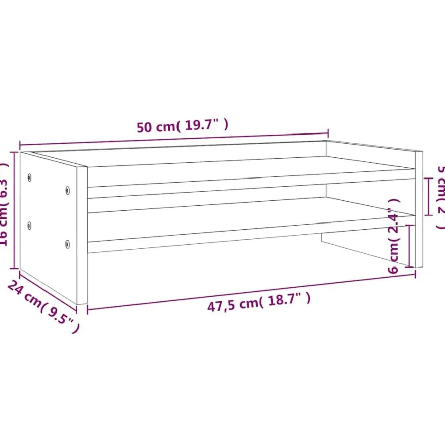 vidaXL Monitorständer Grau 50x24x16 cm Massivholz Kiefer