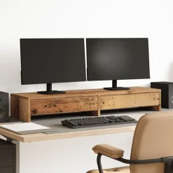 vidaXL Monitorständer mit Schubladen Altholz-Optik 100x27x15 cm