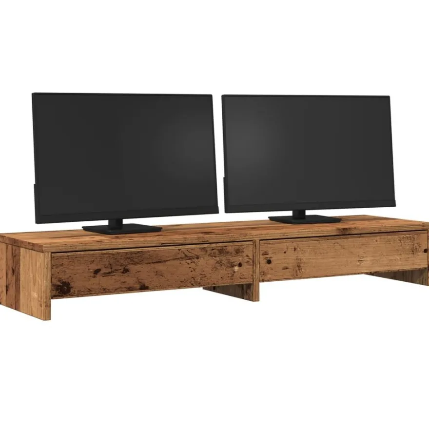 vidaXL Monitorständer mit Schubladen Altholz-Optik 100x27x15 cm