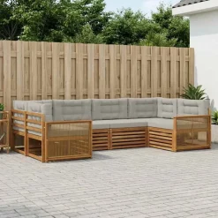 vidaXL Outdoor-Sofagarnitur 6 stk. Natürlich und Hellgrau