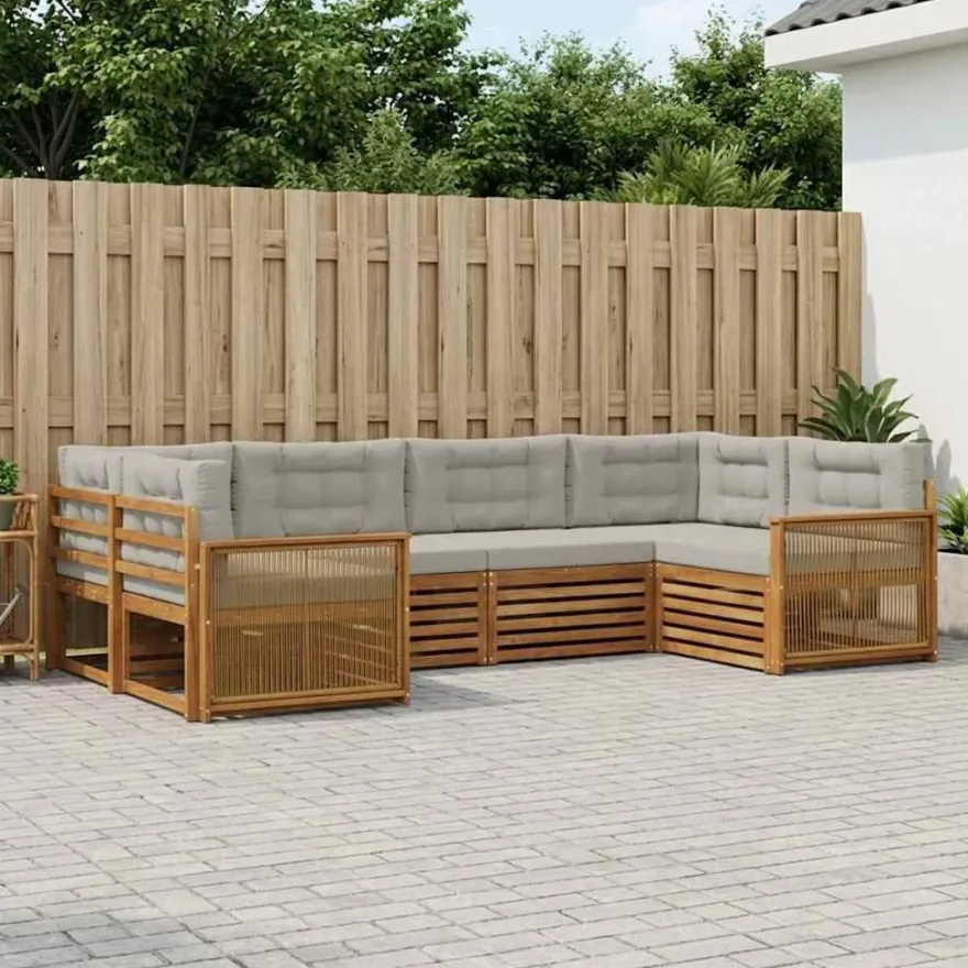 vidaXL Outdoor-Sofagarnitur 6 stk. Natürlich und Hellgrau