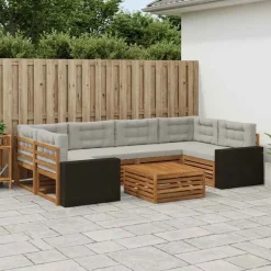 vidaXL Outdoor-Sofagarnitur 7 stk. Natürlich und Hellgrau Polyester