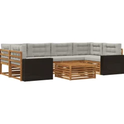 vidaXL Outdoor-Sofagarnitur 7 stk. Natürlich und Hellgrau Polyester